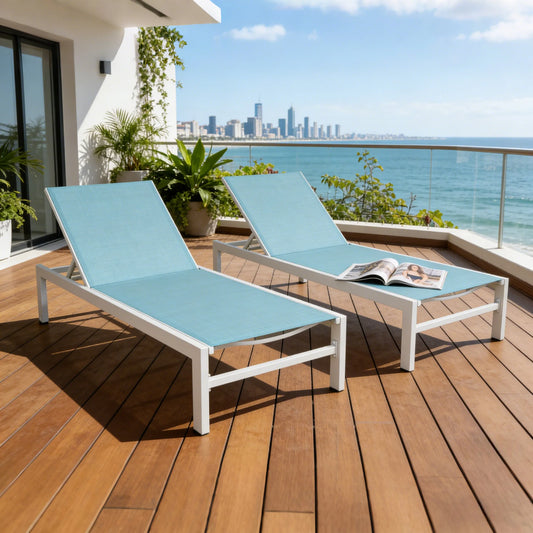 PEAKHOME Aluminum Chaise Lounge Chair with Wheels Set of 2 (Mist)