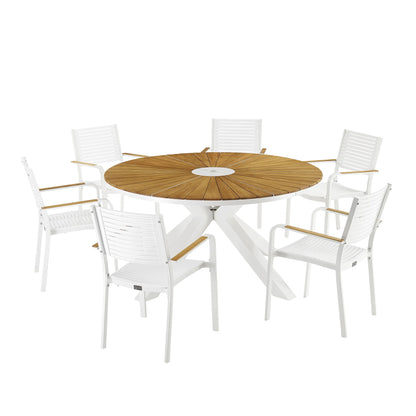 PEAKHOME Outdoor Dining Set With Round Teak Table For 6
