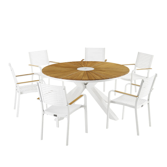 PEAKHOME Outdoor Dining Set With Round Teak Table For 6