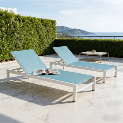 PEAKHOME Aluminum Chaise Lounge Chair with Wheels Set of 2 (Mist)