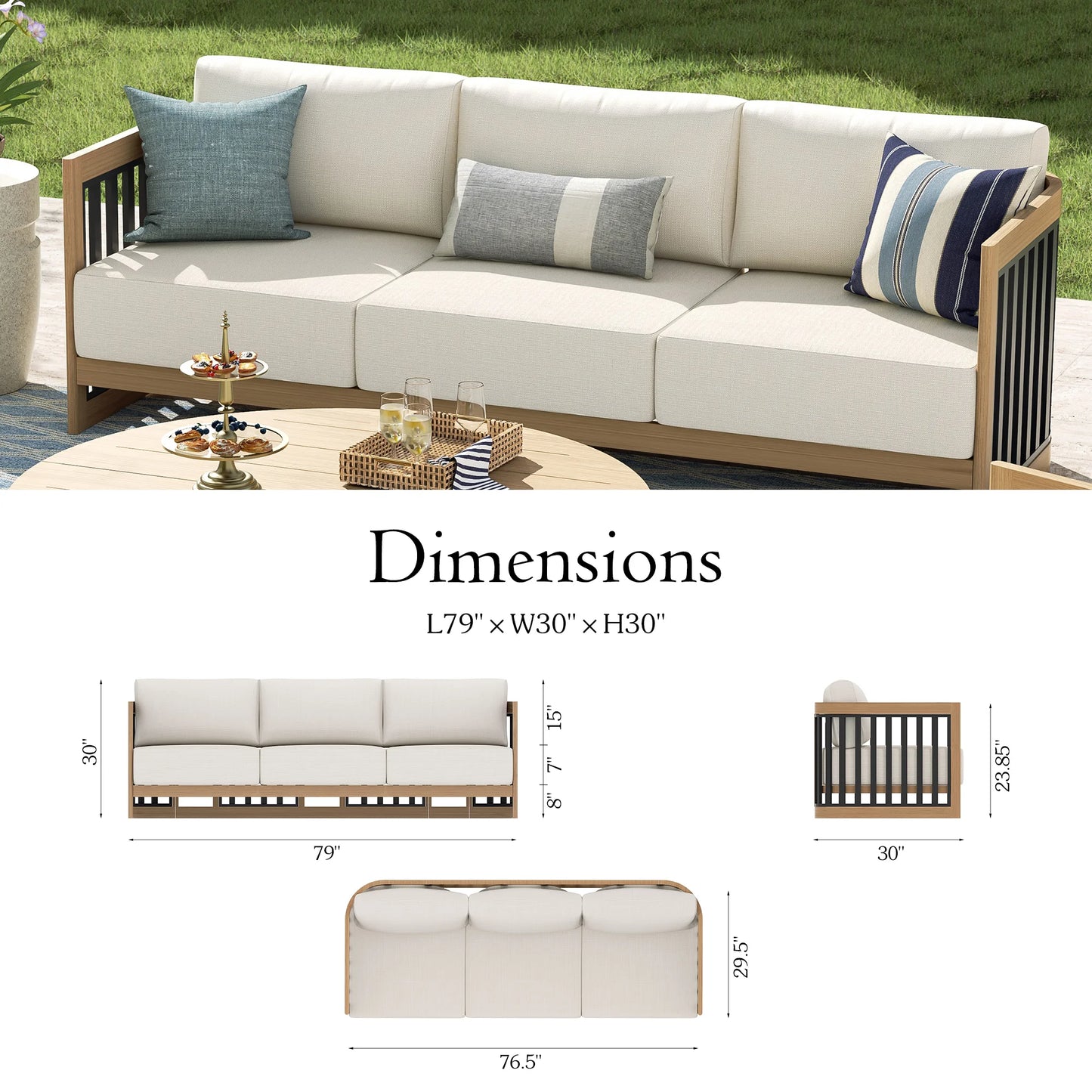Sereno Aluminum Outdoor 3-Seater Sofa