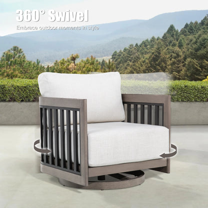 Sereno Outdoor Aluminum Sofa Set With Swivel Chairs and Round Coffee Table