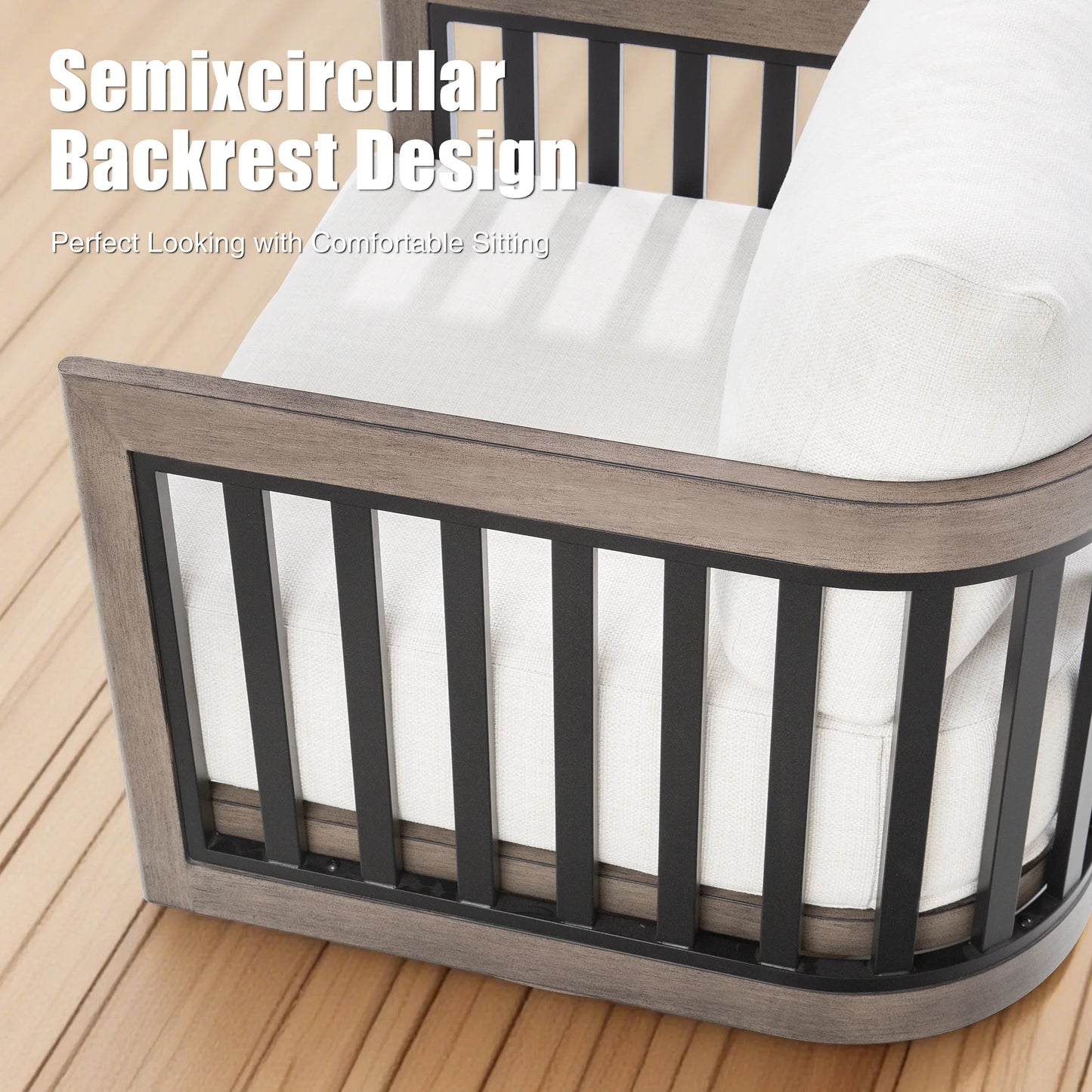 Sereno Outdoor Aluminum Sofa Set With Swivel Chairs and Round Coffee Table