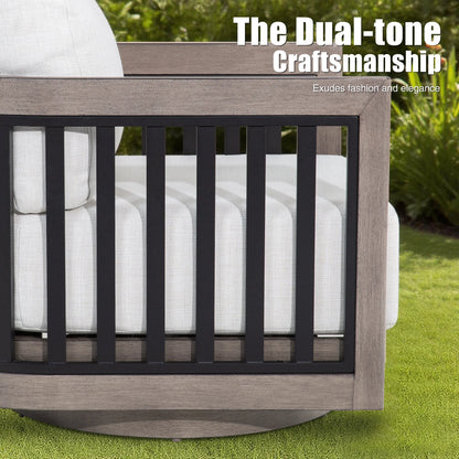 Sereno Outdoor Aluminum Sofa Set With Swivel Chairs and Round Coffee Table