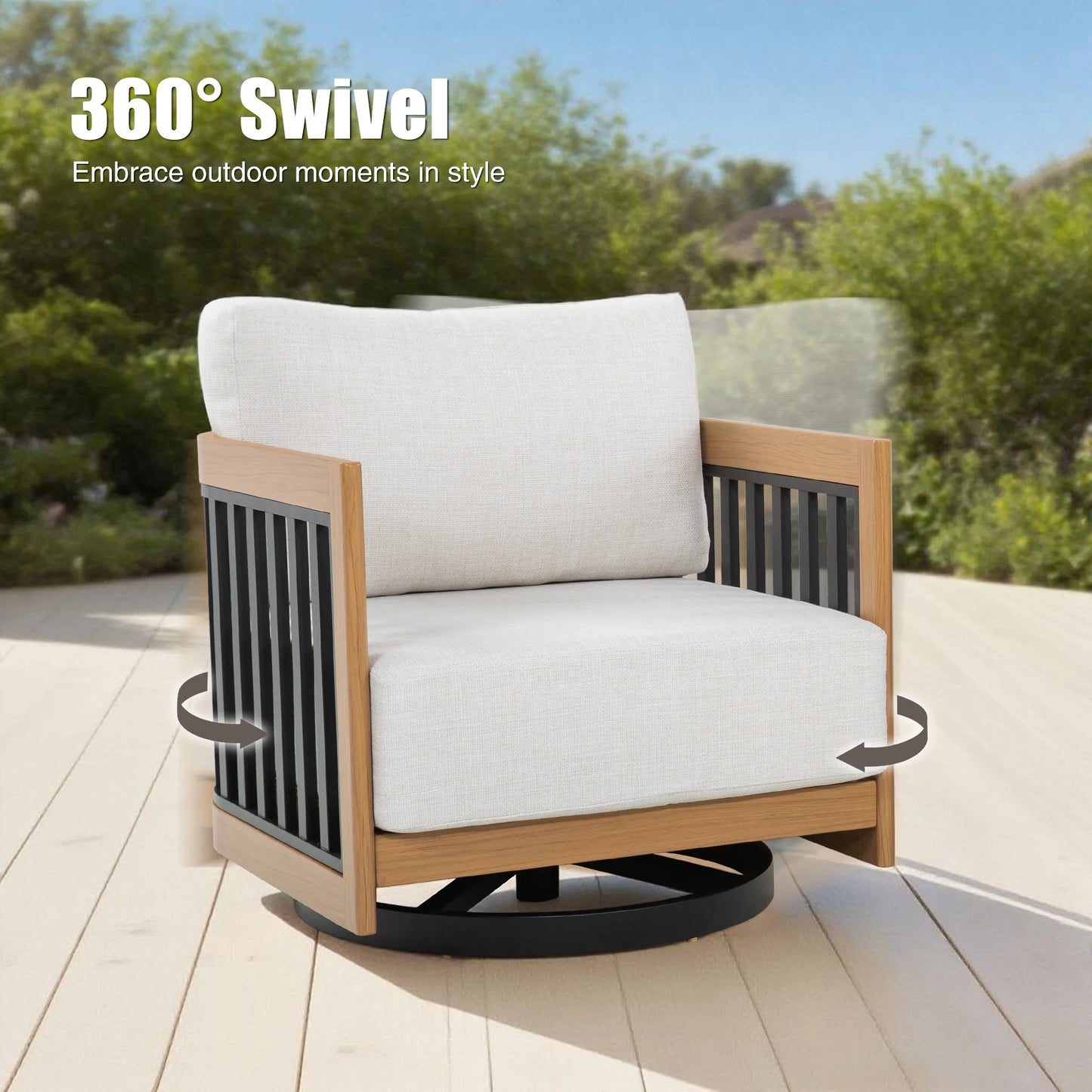 Sereno Outdoor Sofa Set With Swivel Chairs and Round Coffee Table (Set of 4)