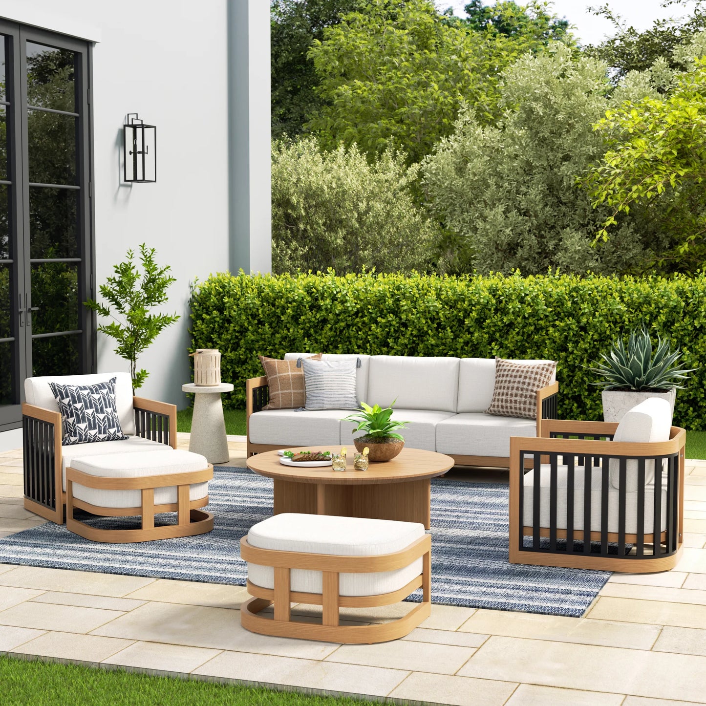 Sereno 6-Pieces Patio Club Lounge Chair Set with 2 Ottoman