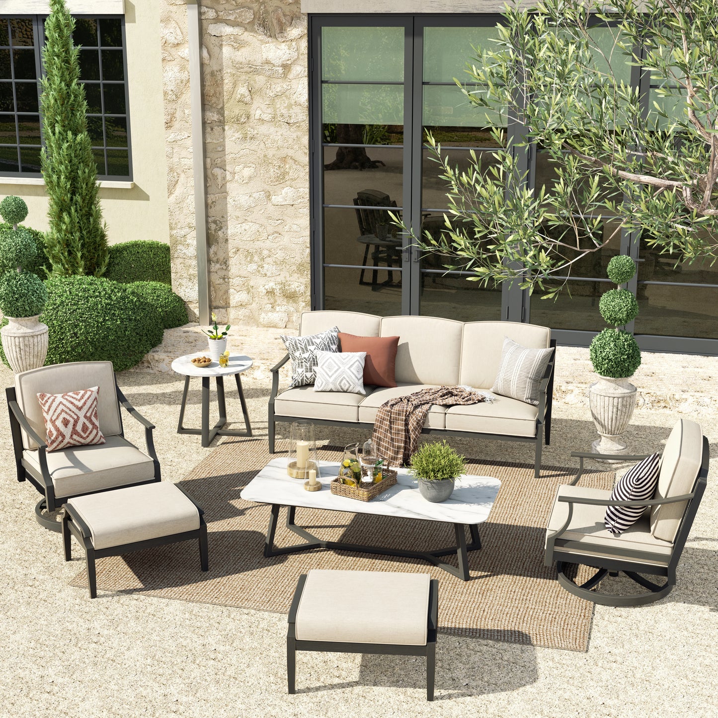 Tamarin 7-Pieces Conversation Sofa set with Sintered Stone Table