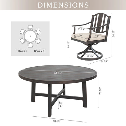 Tamarin Patio Round Dining Table with 6 Swivel Chairs