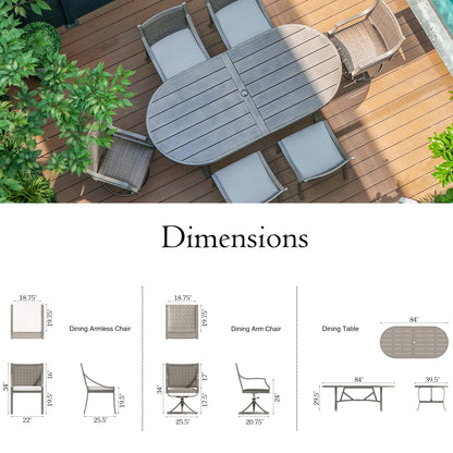 Outdoor furniture set with dimensions displayed