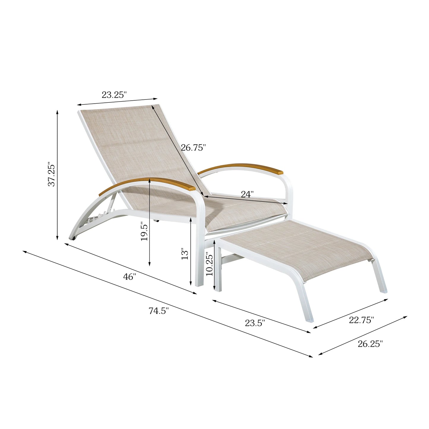 Twinpal Convertible Patio Chaise Lounge With Phifertex® Sling Fabric