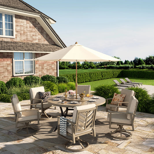 Peak Home Furnishings Azur Round Dining Table Set And Swivel Dining Chair