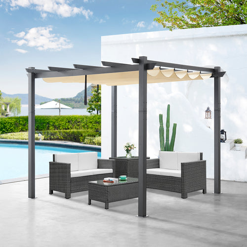 Peakhome Furnishings 10Ft x 10Ft Patio Retractable Pergola