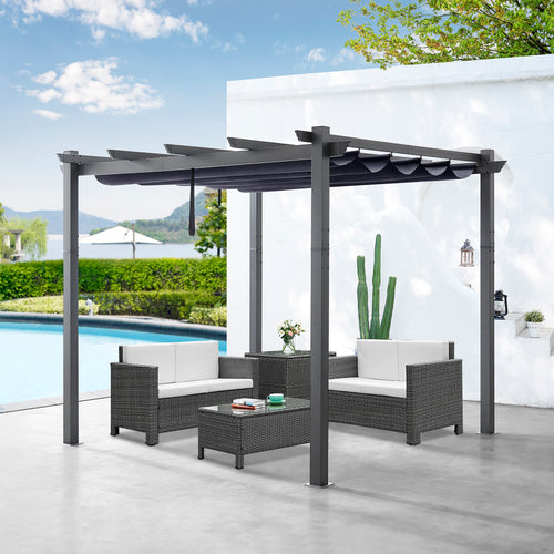 Peakhome Furnishings 10Ft x 10Ft Patio Retractable Pergola