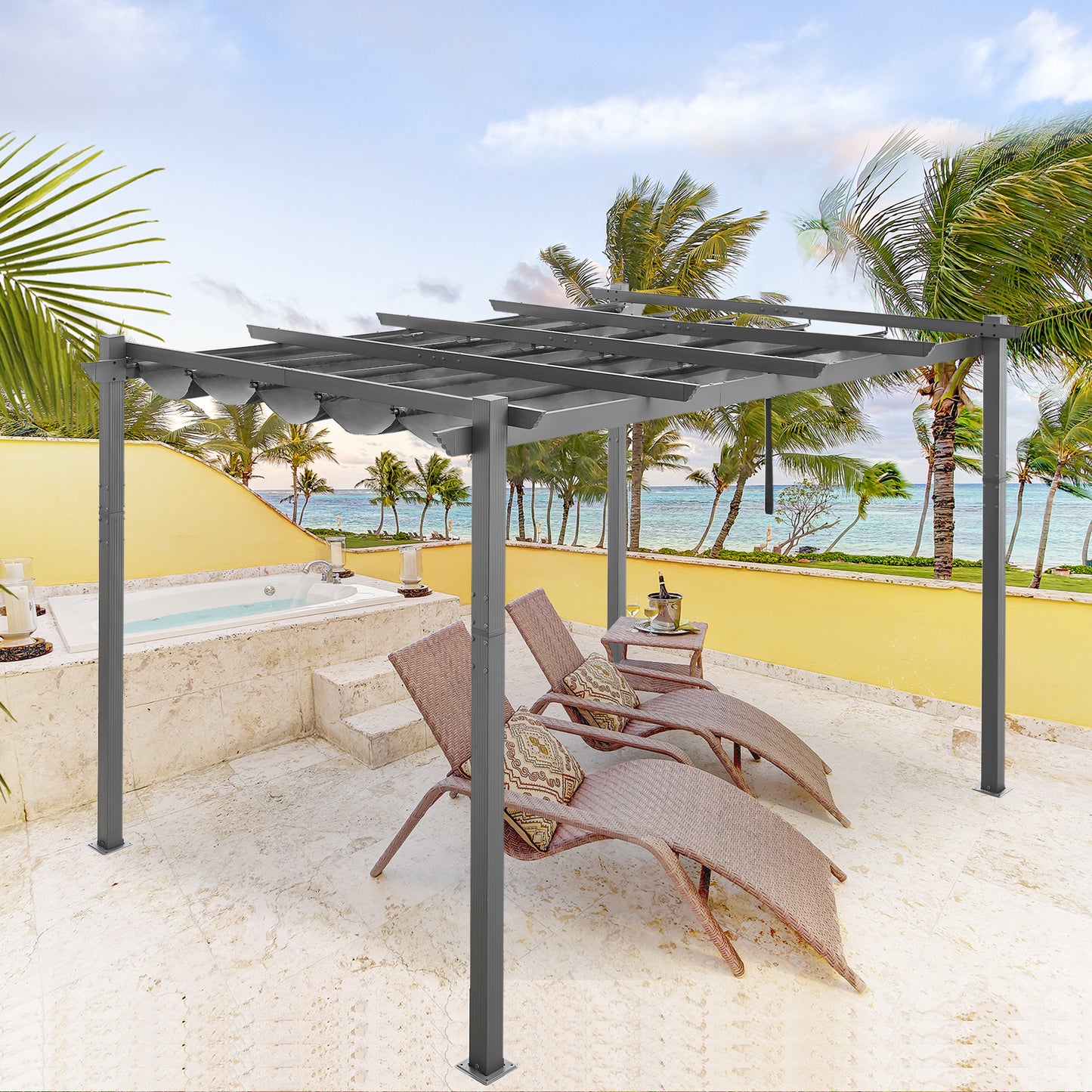 Peakhome Furnishings 10Ft x 13Ft Patio Aluminum Retractable Pergola