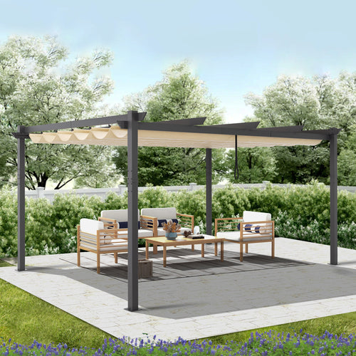 Peakhome Furnishings 12Ft x 16Ft Patio Aluminum Retractable Pergola