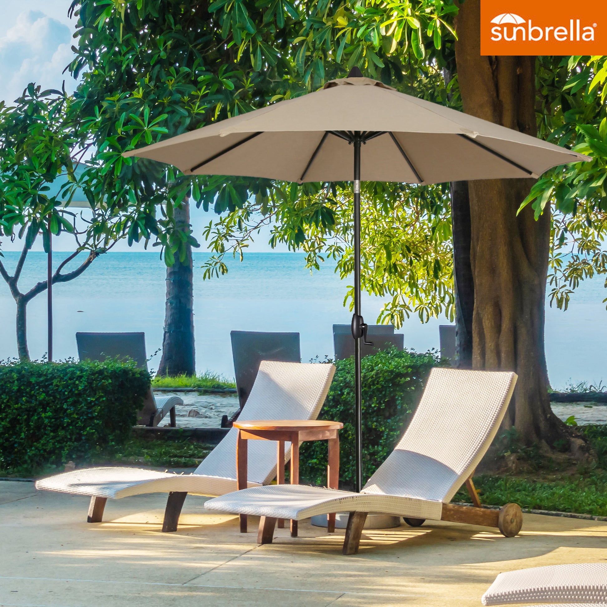 Peakhome Furnishings 9Ft Patio Market Umbrella with Crank Handle and Sunbrella® Fabric (Heather Beige)