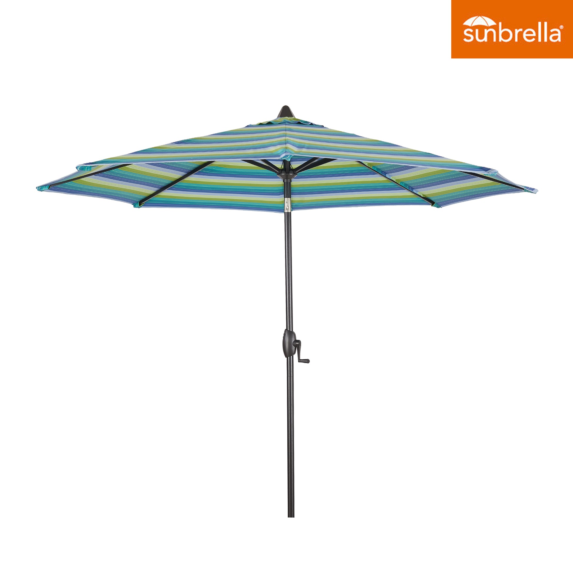 9 foot round hardwood patio umbrella in stripe 9 ft PATIO TREE 9Ft Round Cabana Stripe Market Umbrella with Sunbrella Fabric (Seville Seaside)