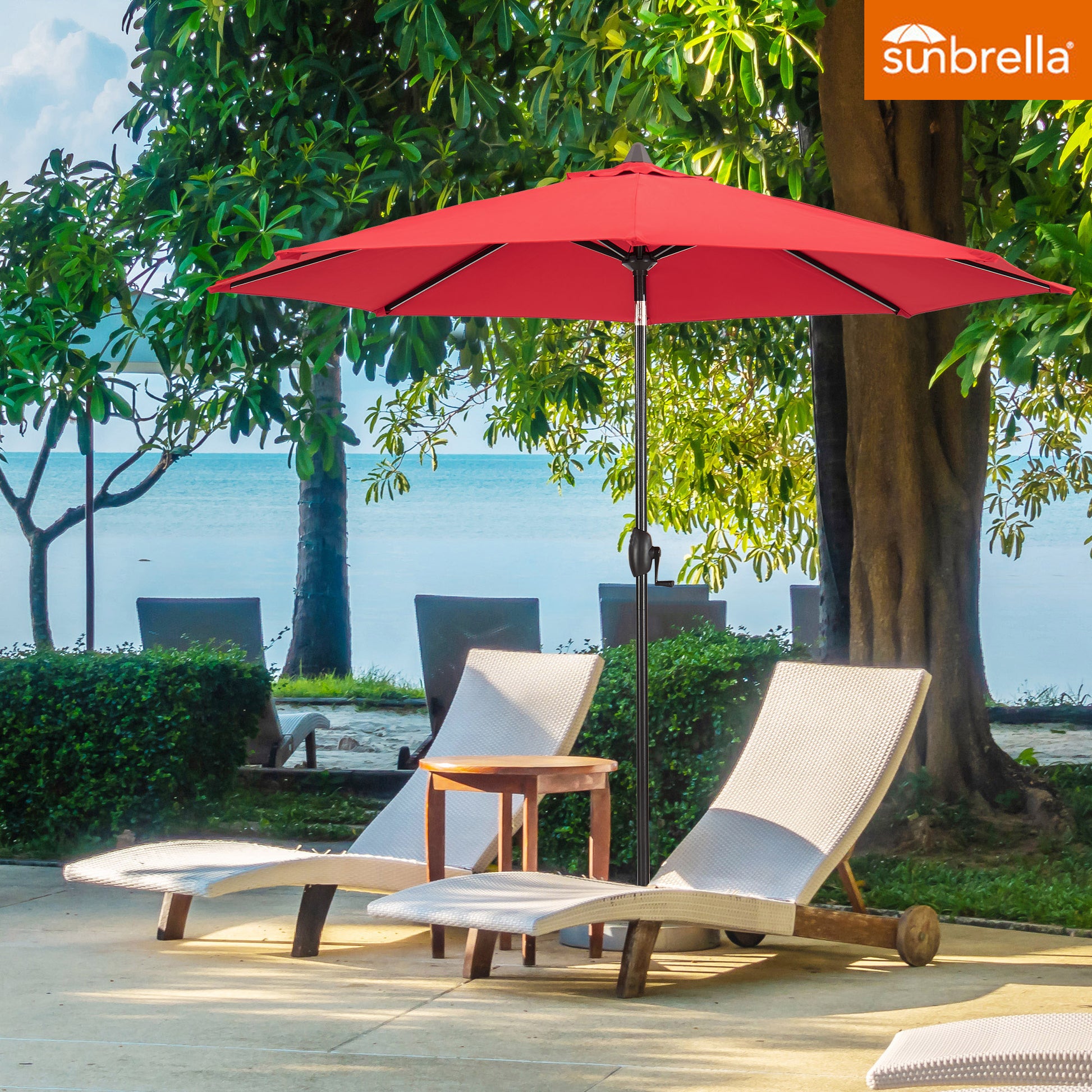 crank handle patio umbrella Patio TREE 9ft Manual-tilted Outdoor Patio Umbrella with Crank Handle and Sunbrella Fabric (Jockey Red)