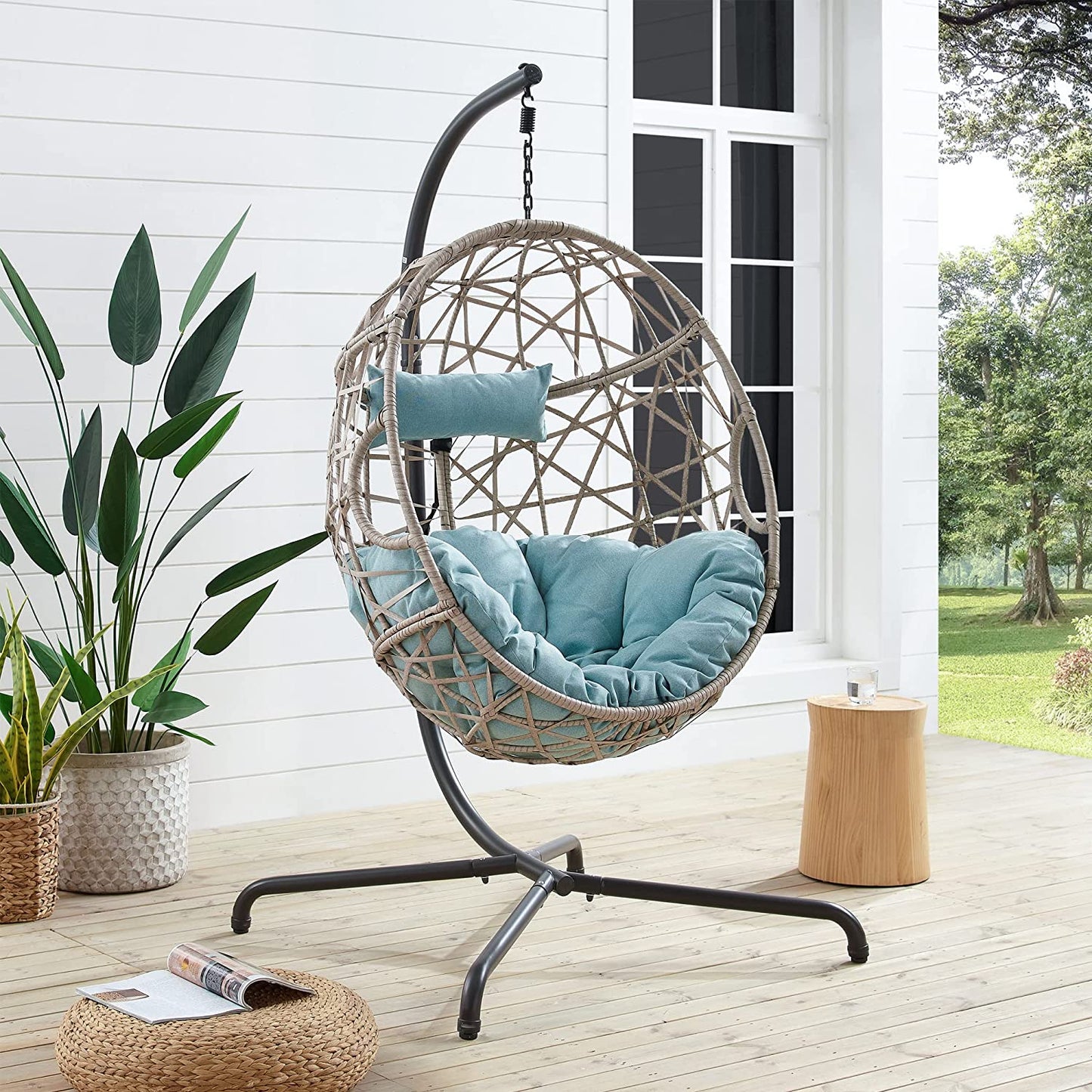 Peakhome Furnishings Wicker Hanging Basket Swing Egg Chair