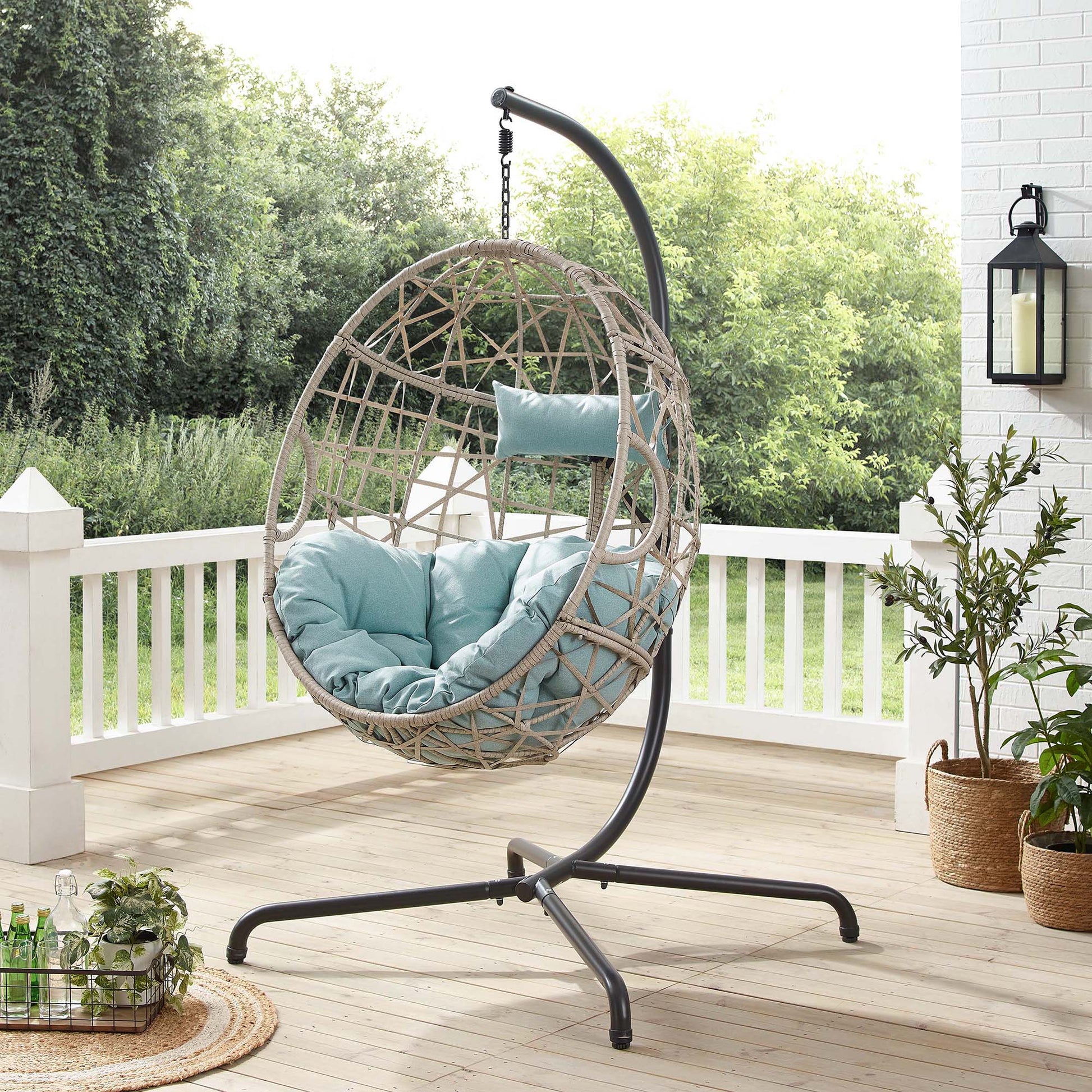 Peakhome Furnishings Wicker Hanging Basket Swing Egg Chair