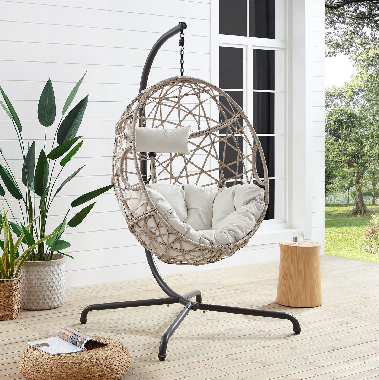 Peakhome Furnishings Wicker Hanging Basket Swing Egg Chair