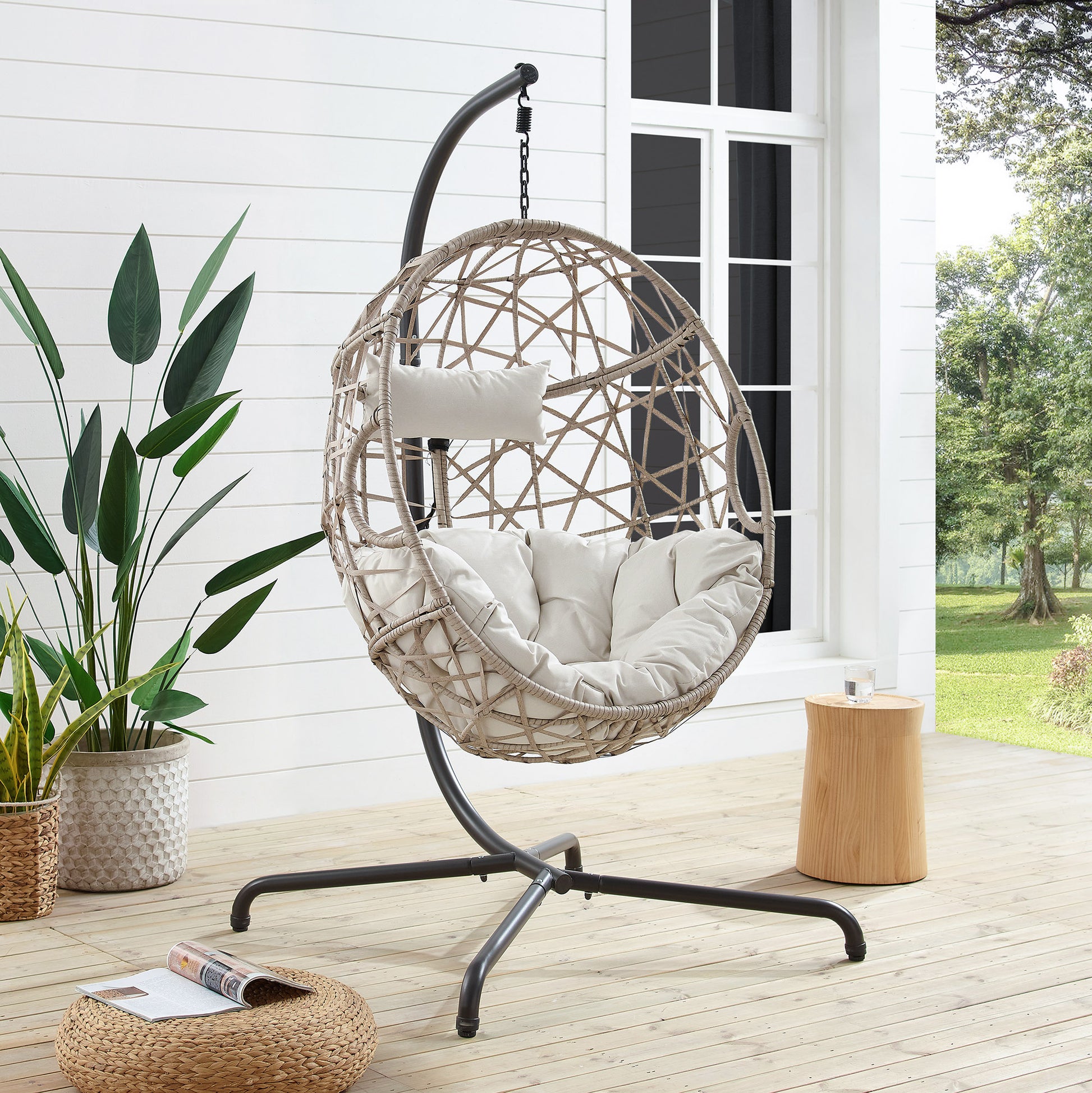 Peakhome Furnishings Wicker Hanging Basket Swing Egg Chair