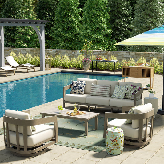 PEAKHOME Harmonti Patio 4-Piece Aluminum Swivel Conversation Sofa Set With Cushions