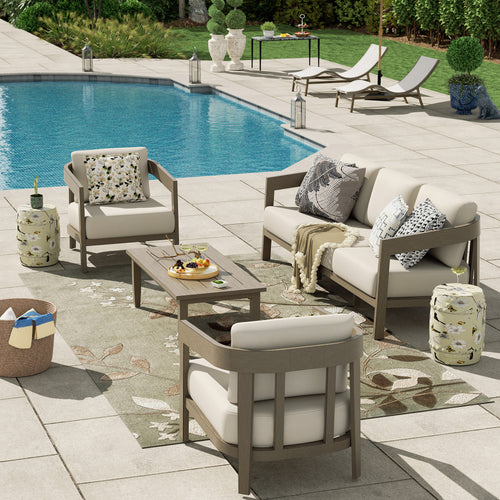 PEAKHOME Harmonti Patio 4-Piece Aluminum Conversation Sofa Set With Cushions