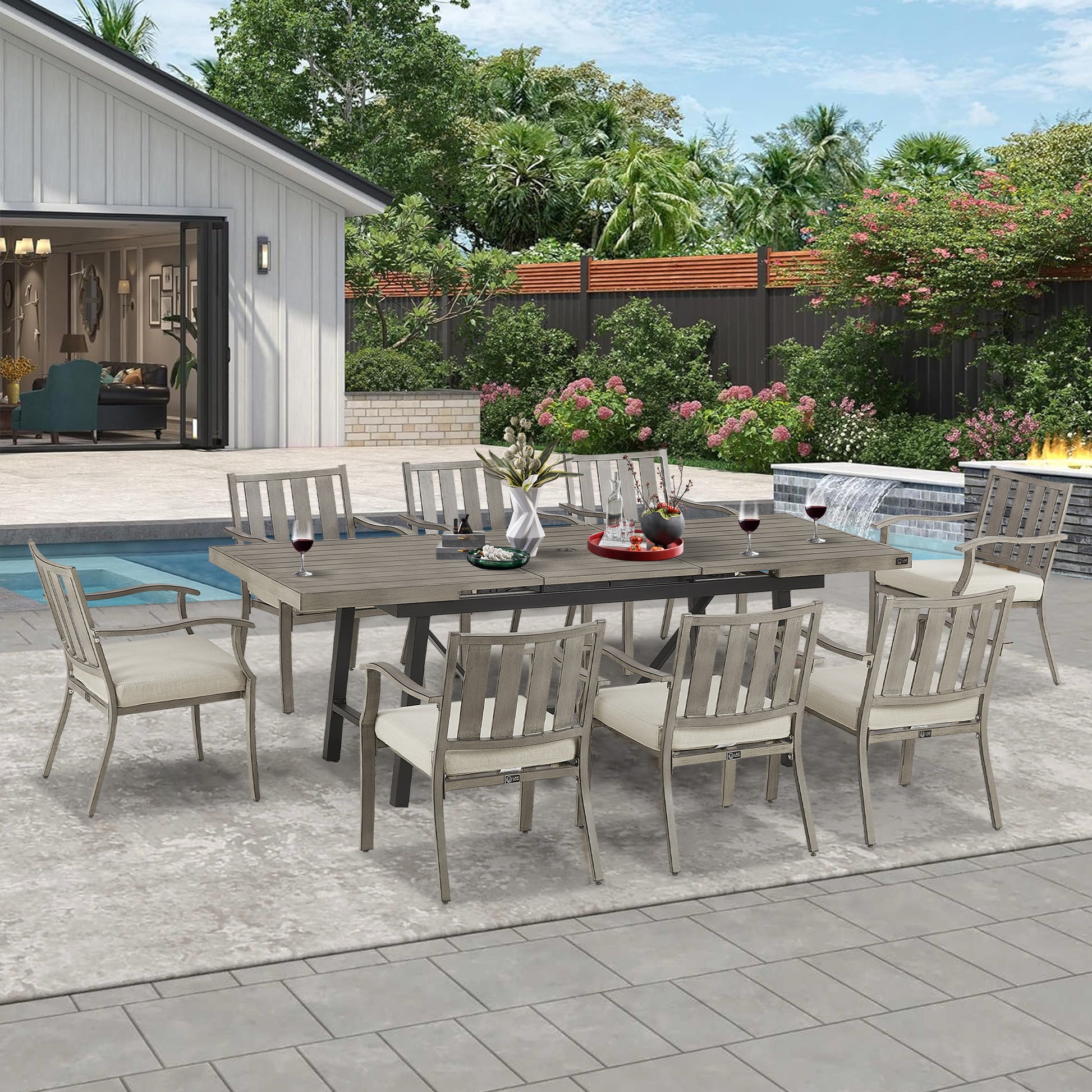 Peakhome Azur 8 Person Automatic Extendable Aluminum Patio Dining Set
