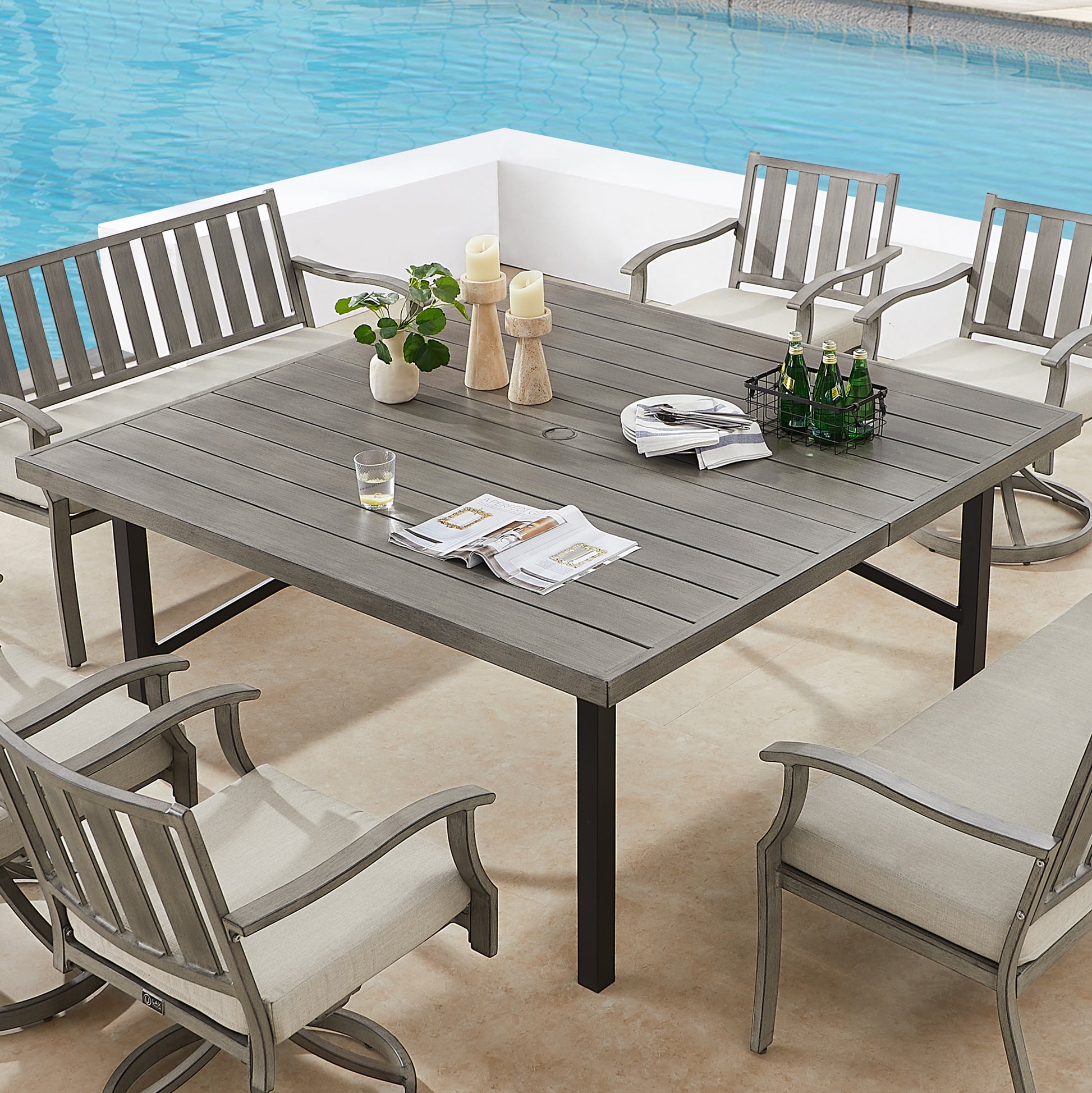 Peakhome Furnishings Aluminum Patio Square Dining Table