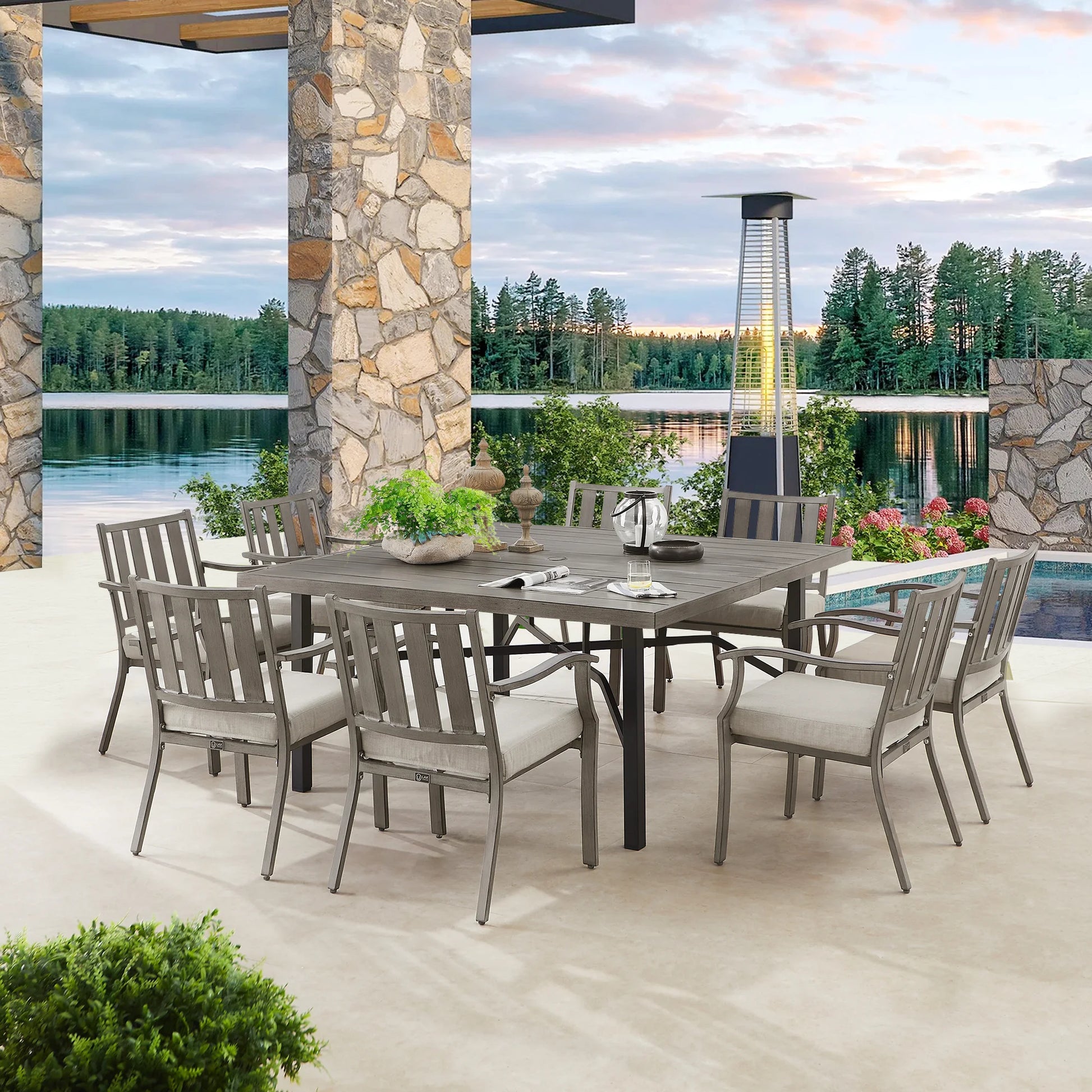 8 seat patio set with umbrella PEAKHOME Azur Outdoor 8 Person Square Dining Set with Sunbrella® Cushi – Peak Home Furnishings