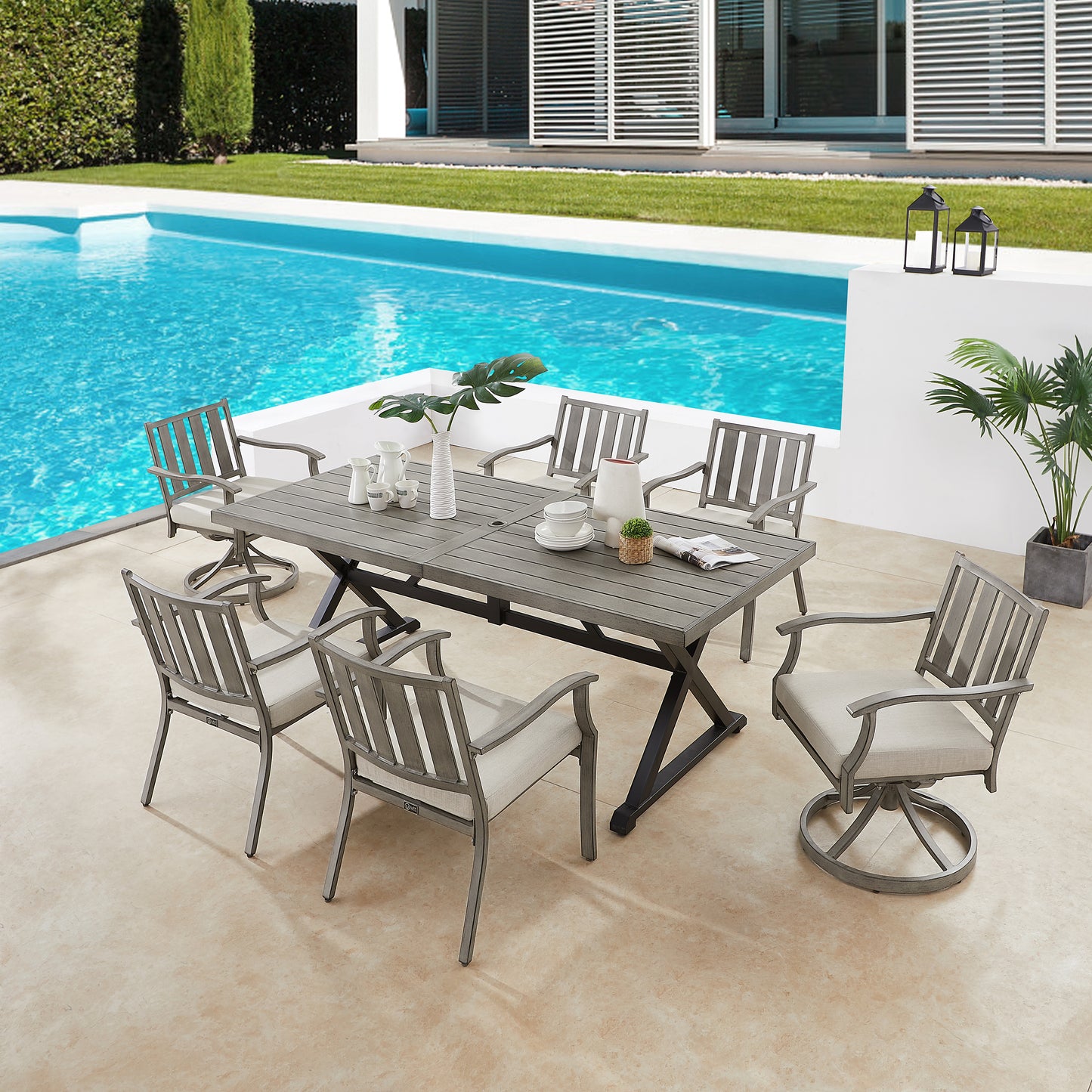 Peakhome Furnishings Azur Rectangular Outdoor Dining Set For 6 Seater