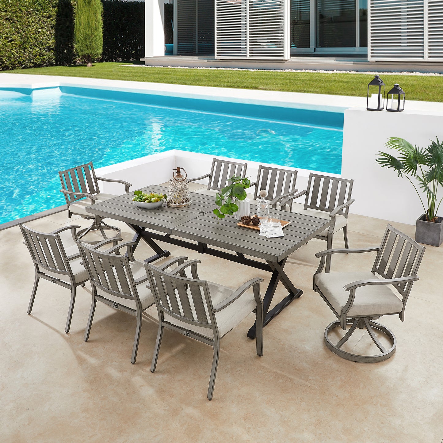 Peakhome Furnishings Azur Rectangular Outdoor Dining Set For 8 Seater