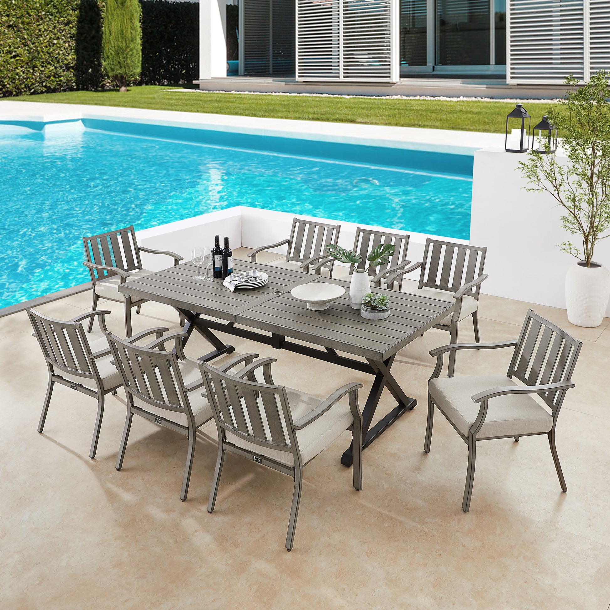 Peakhome Furnishings Azur Rectangular Outdoor Dining Set For 8 Seater