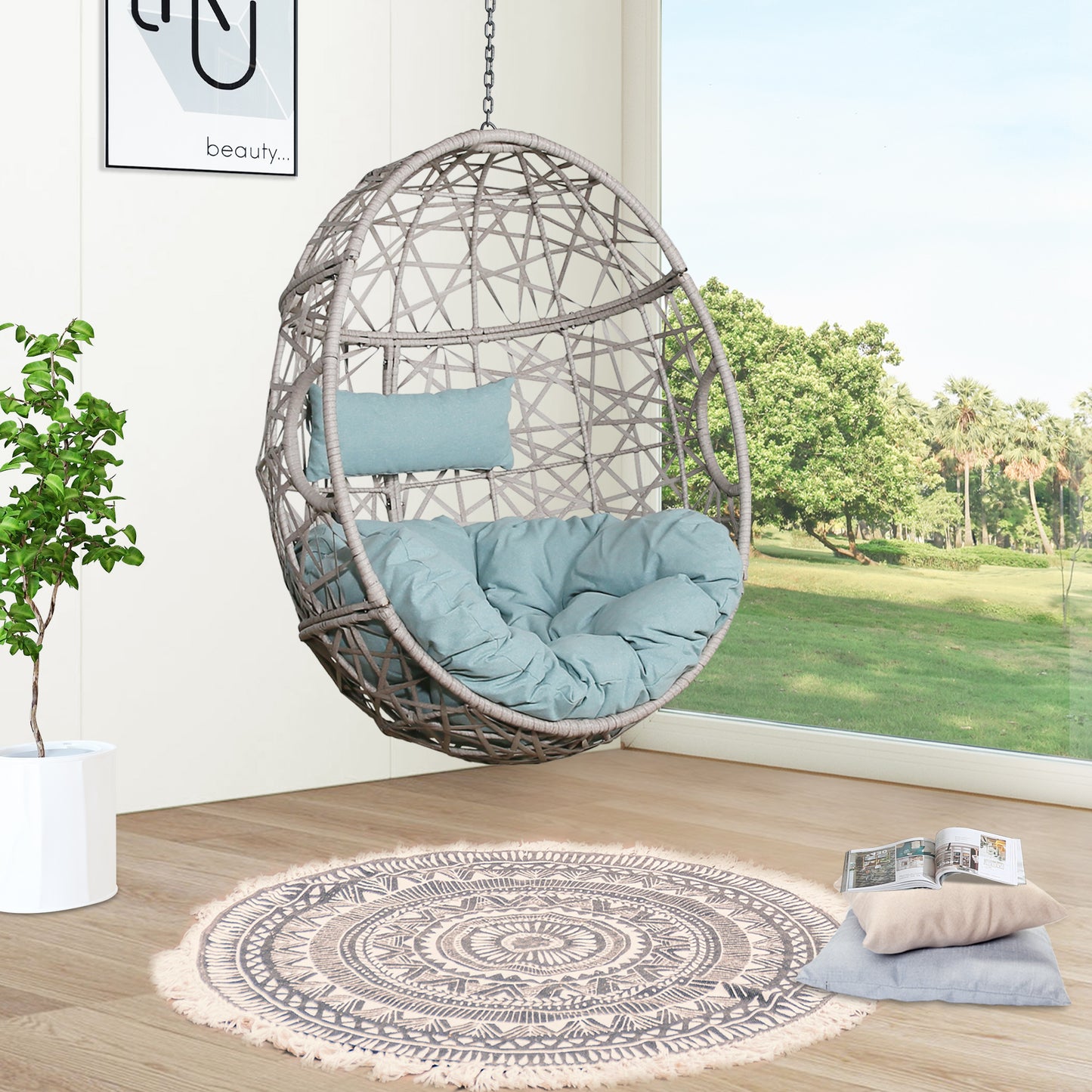 Peakhome Furnishings Wicker Hanging Basket Egg Chair