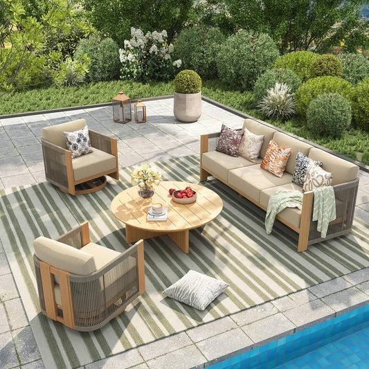 Positano 4-Piece Premium Olefin Rope Swivel Patio Seating Set