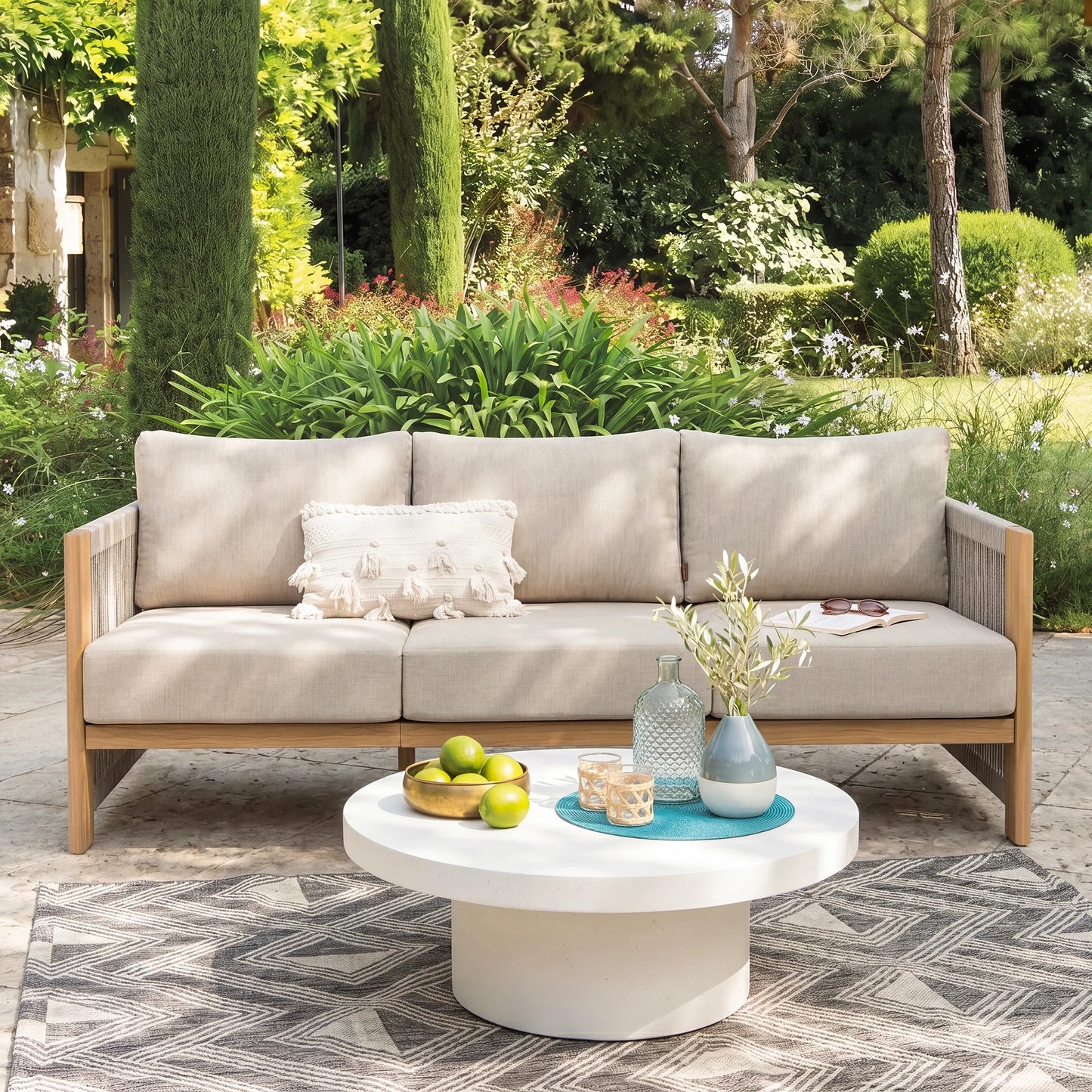 Positano Aluminum Patio Sofa with Sunbrella cushions