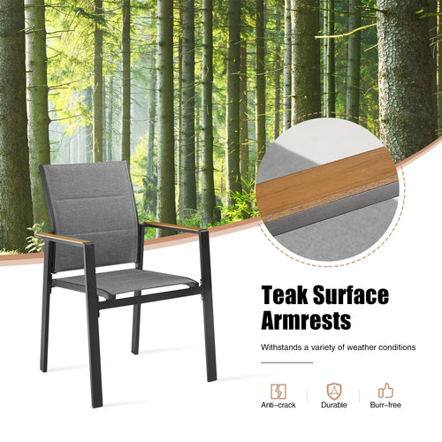 PEAKHOME Nuova Patio Teak Round Dining Set With Textilene Chair