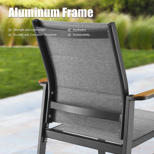 PEAKHOME Slam Stackable Patio Aluminum Textilene Dining Chair With Teak Armrests and Foam Padded Set of 2