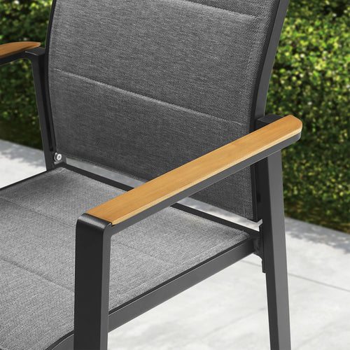 PEAKHOME Slam Stackable Patio Aluminum Textilene Dining Chair With Teak Armrests and Foam Padded Set of 2