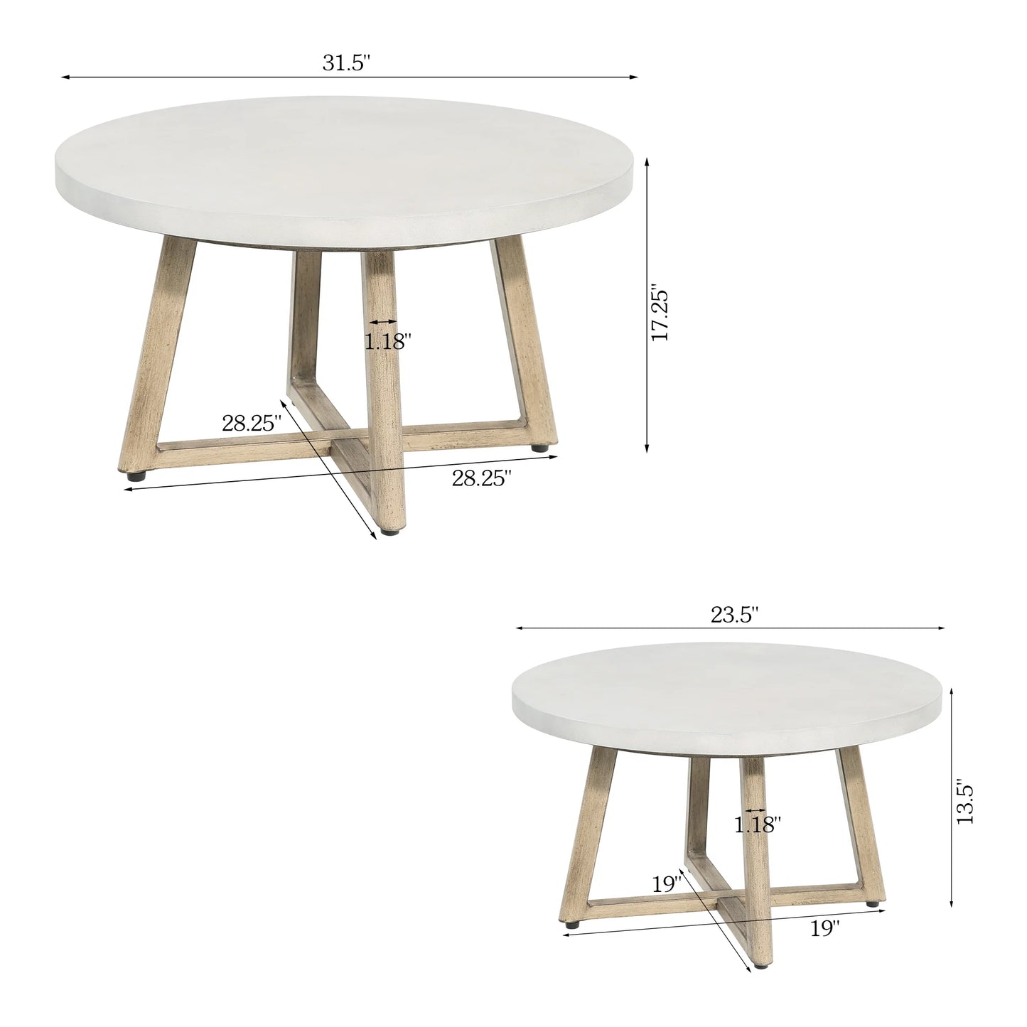 Spy Round Nesting Coffee Table Set With Sythetic Fibre Concrete Tabletop
