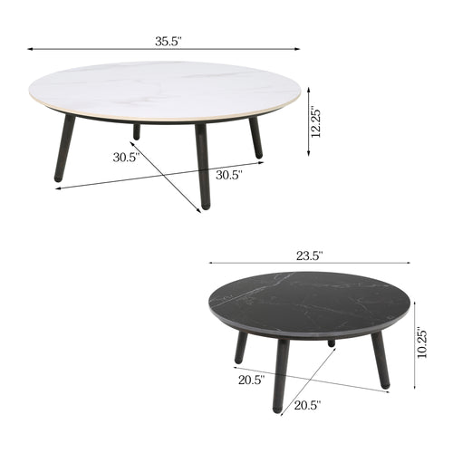 PEAKHOME-Stipa 2-Pieces Aluminum Coffee Table With Sintered Stone Tabletop