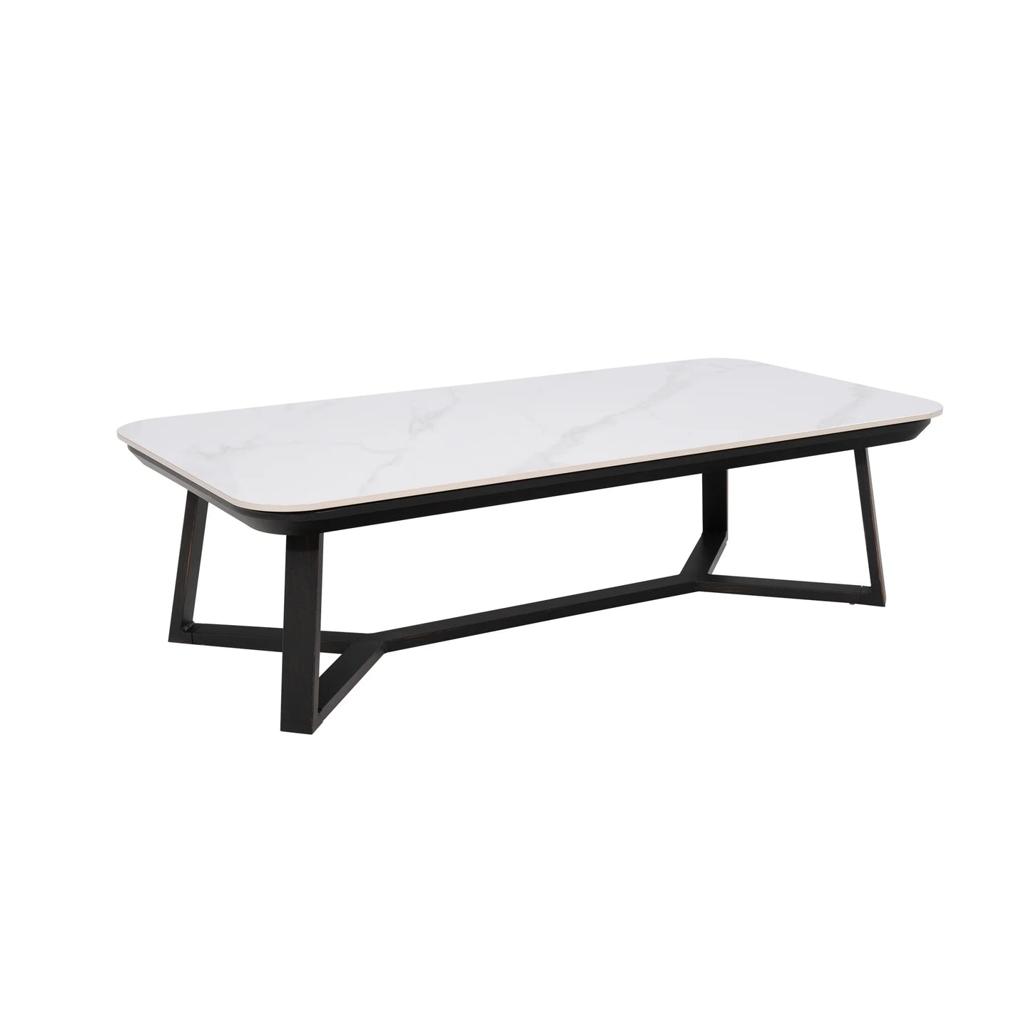 Coffee table with Sintered Stone Tabletop and black metal frame 