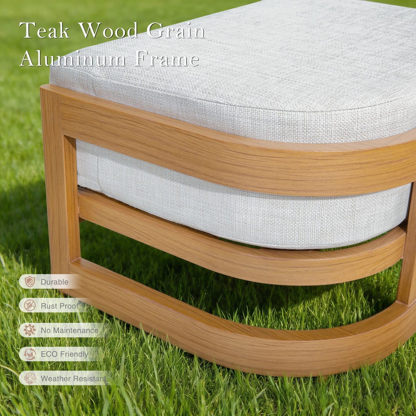 Sereno Aluminum Patio Ottoman With Teak Wood Grain