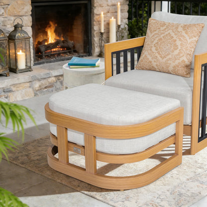 Sereno Aluminum Patio Ottoman With Teak Wood Grain