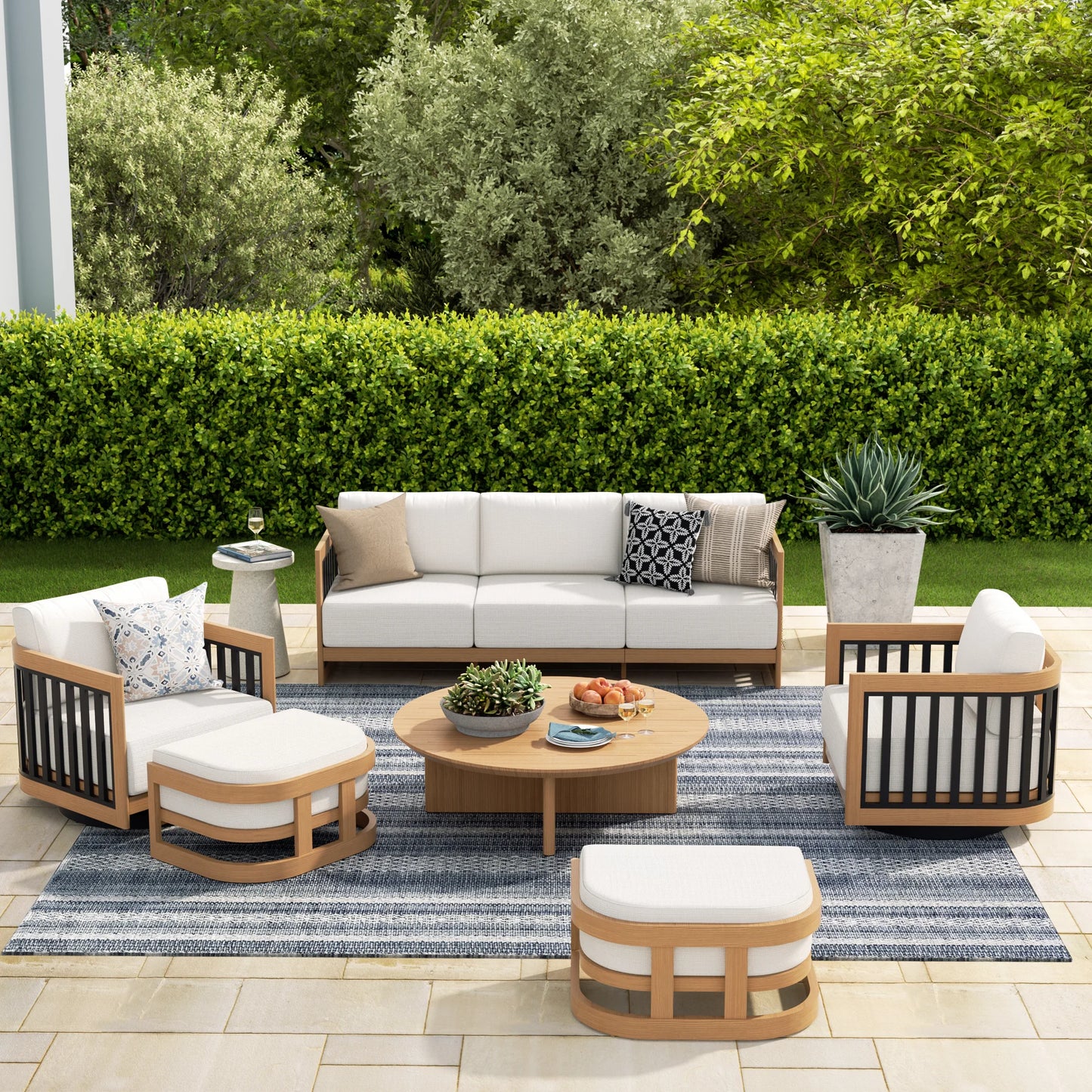 Sereno 6-Piece Patio Swivel Conversation Set with Ottomans