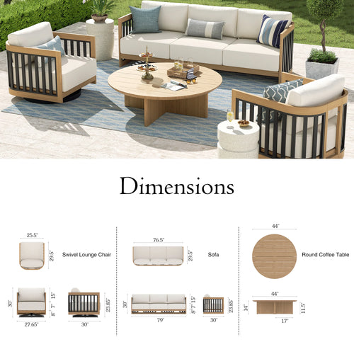 Sereno Outdoor Sofa Set With Swivel Chairs and Round Coffee Table (Set of 4)