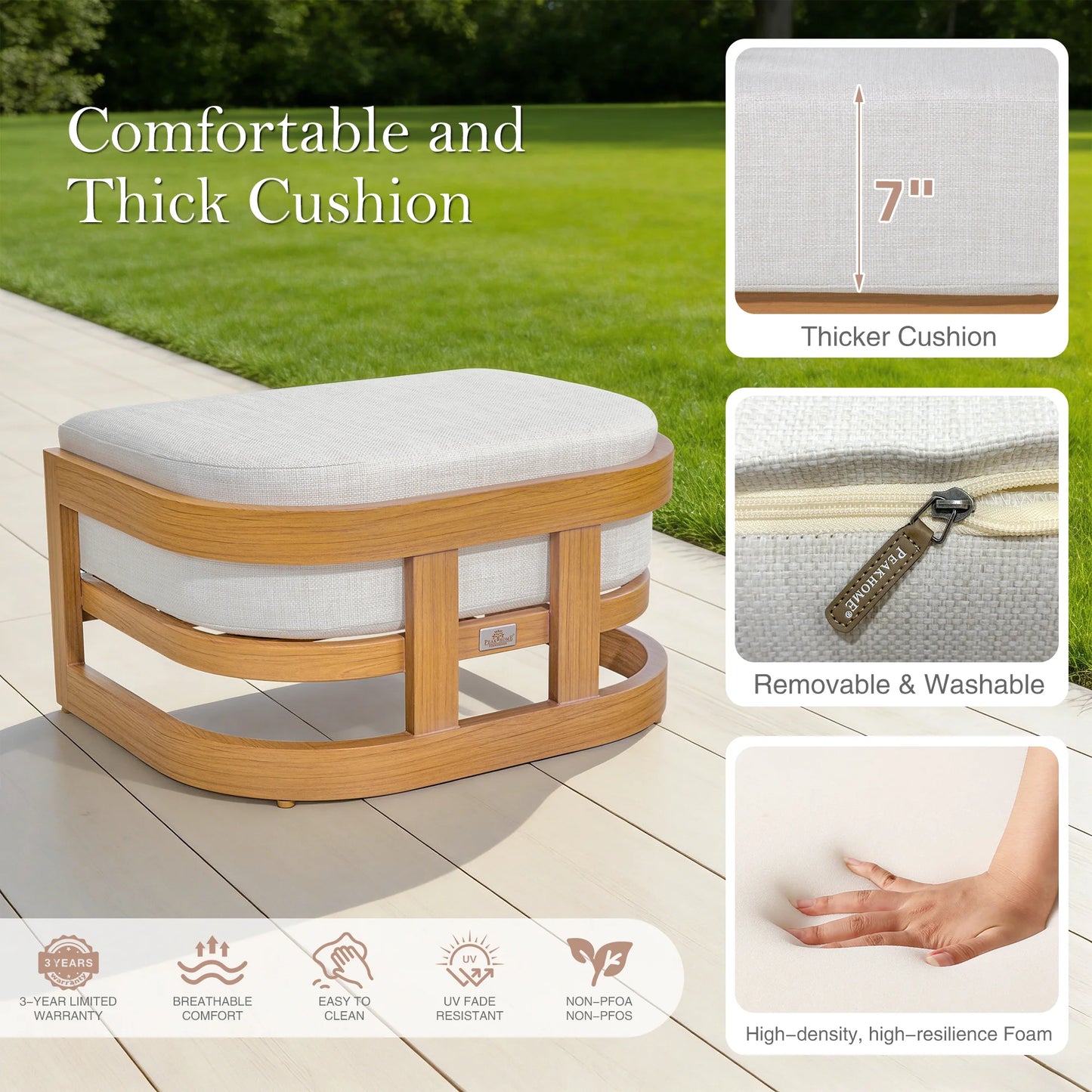 Sereno Aluminum Patio Ottoman With Teak Wood Grain