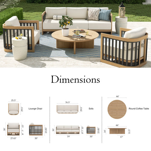 Sereno Outdoor Sofa and 2 Chairs with Round Coffee Table