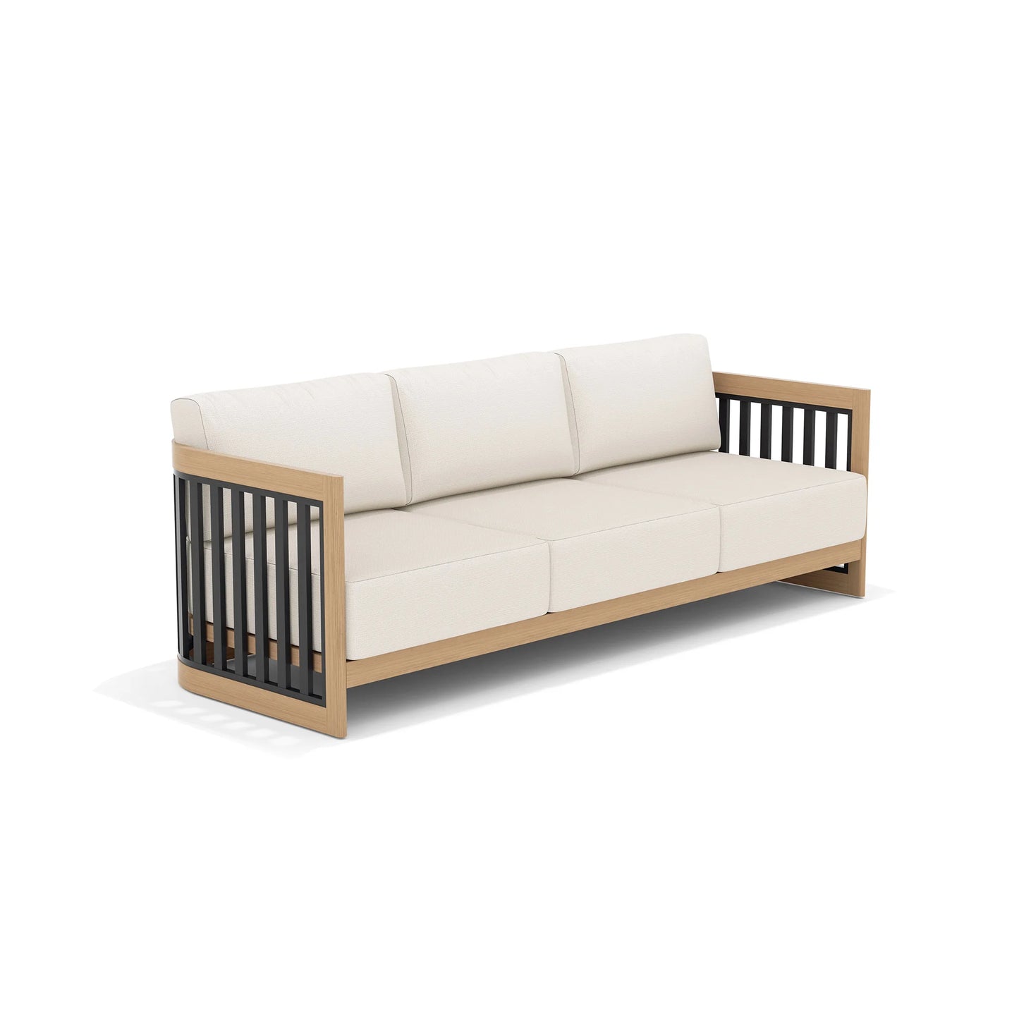 Sofa with white cushions and wooden frame 